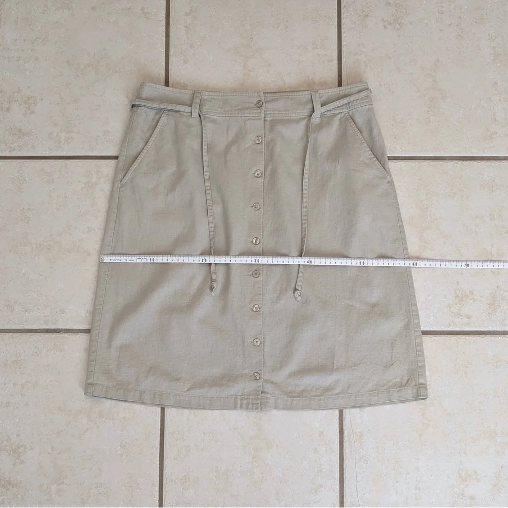 Eddie Bauer Linen & Cotton Size 14 Vintage Button Up A Line Tan Safari Skirt - Picture 9 of 14